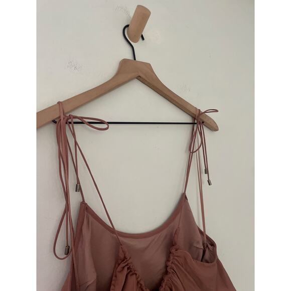 NWT Free People Hadley Satin Ruffle Maxi Slip Dress Small Cocoa Brown Silky - Picture 10 of 11